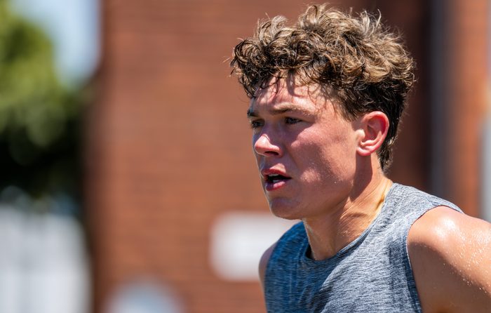 Athlete sweating during a hard session